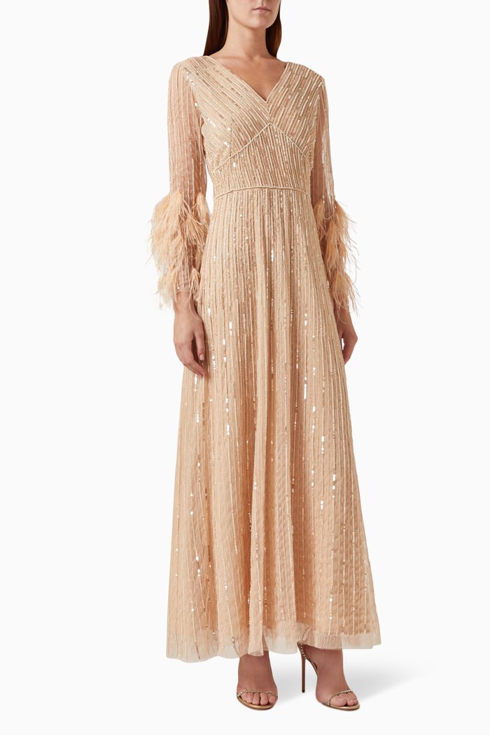 

Sequin-embellished Gown in Tulle, Gold