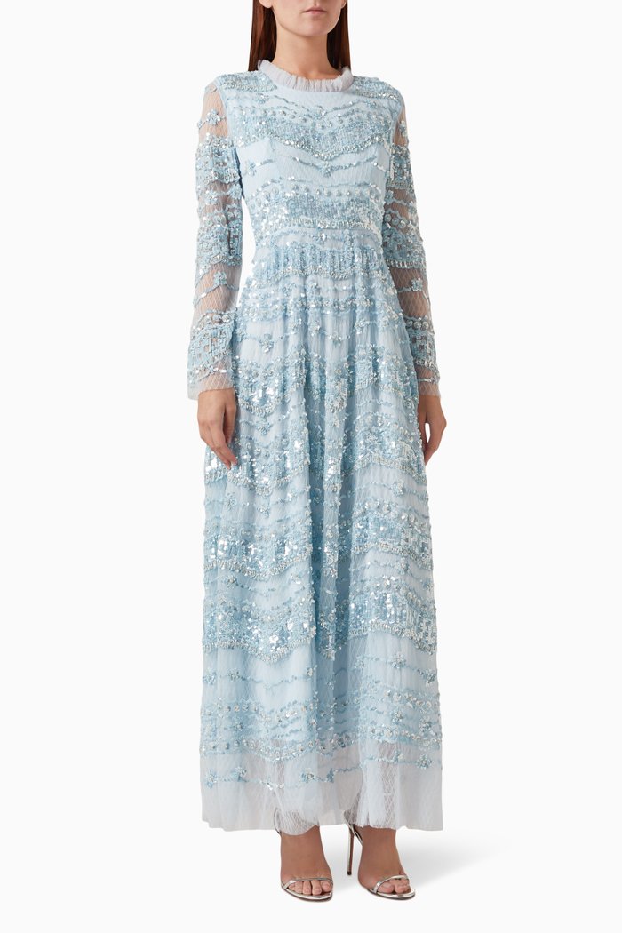 

Sequin-embellished Gown in Tulle, Blue