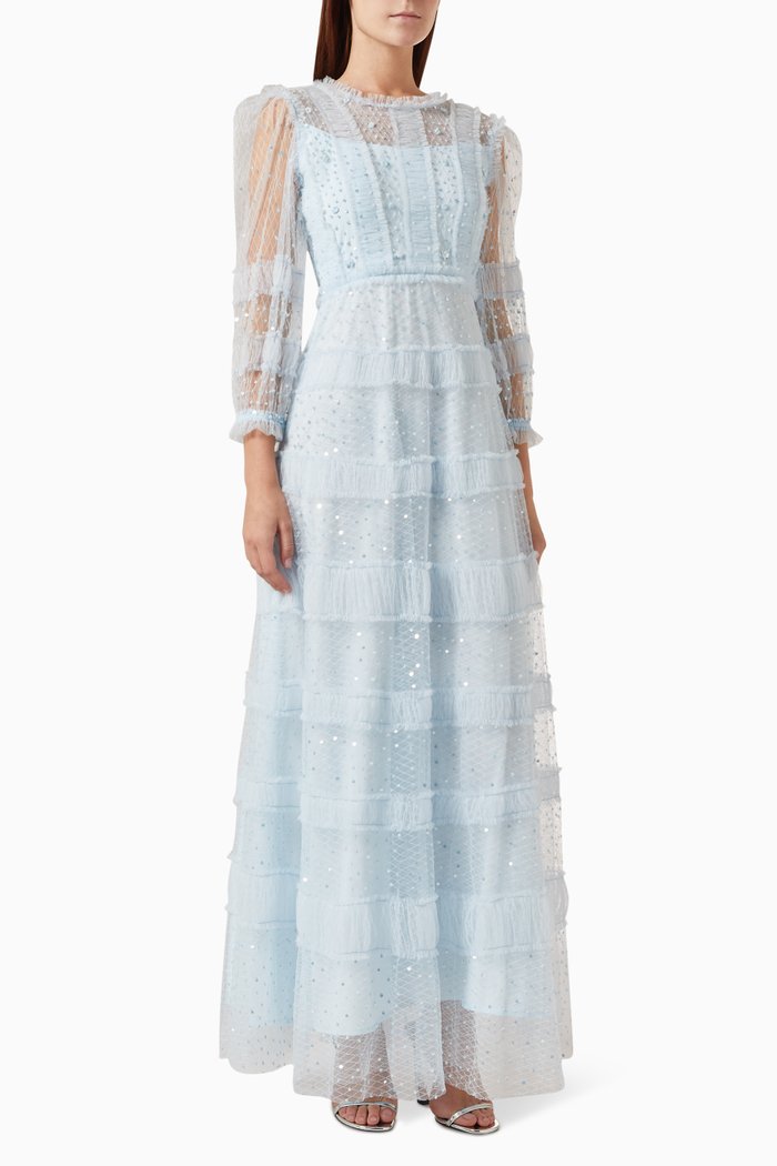 

Sequin-embellished Maxi Dress in Tulle, Blue