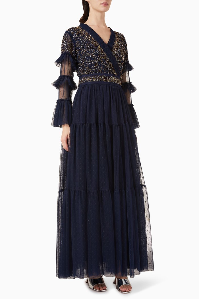 

Embellished Maxi Dress in Tulle, Blue