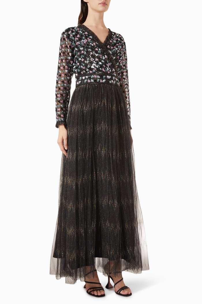 

Embellished Maxi Dress in Tulle, Black