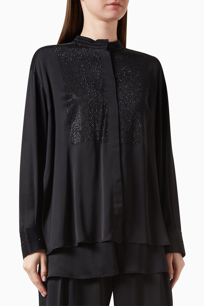 

Embellished Tie-up Shirt in Viscose-blend, Black