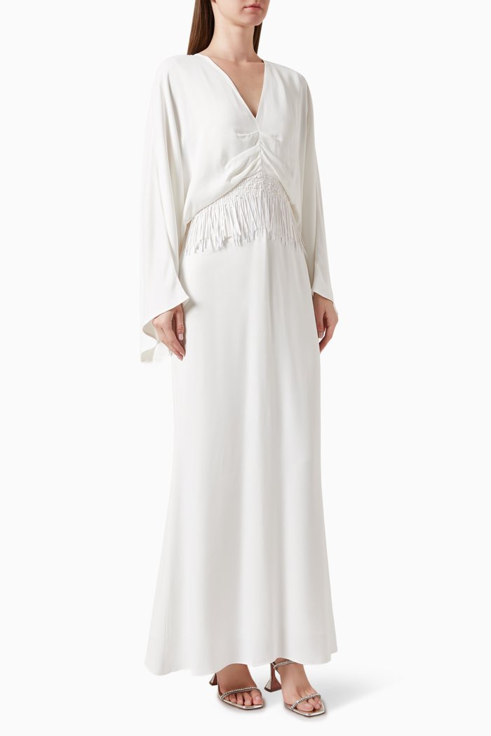 

Beaded-fringe Maxi Dress in Viscose, White