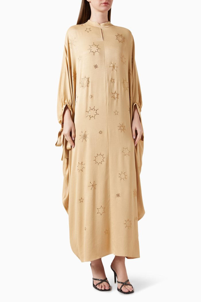 

Embellished Kaftan-style Dress in Viscose-blend, Neutral