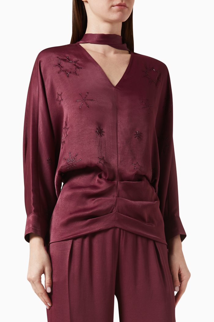 

Embellished Scarf Top in Viscose-blend, Red
