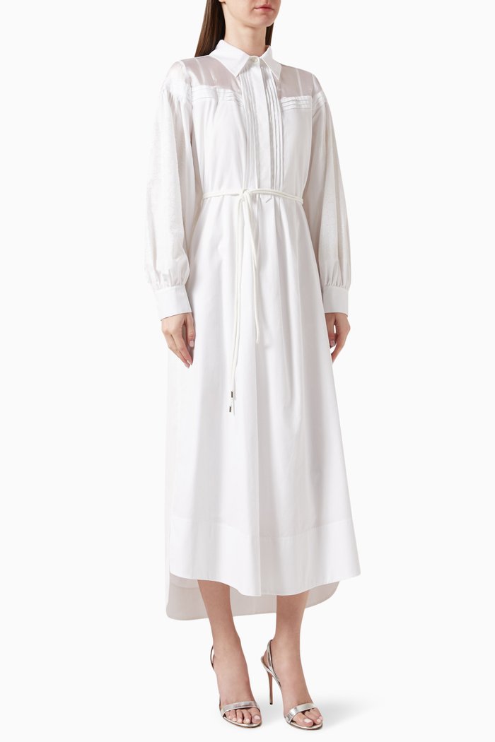 

Belted Shirt Dress in Cotton, White