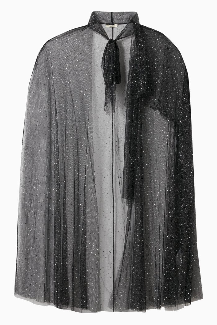 

Embellished Cape & Dress Set in Viscose-blend, Black