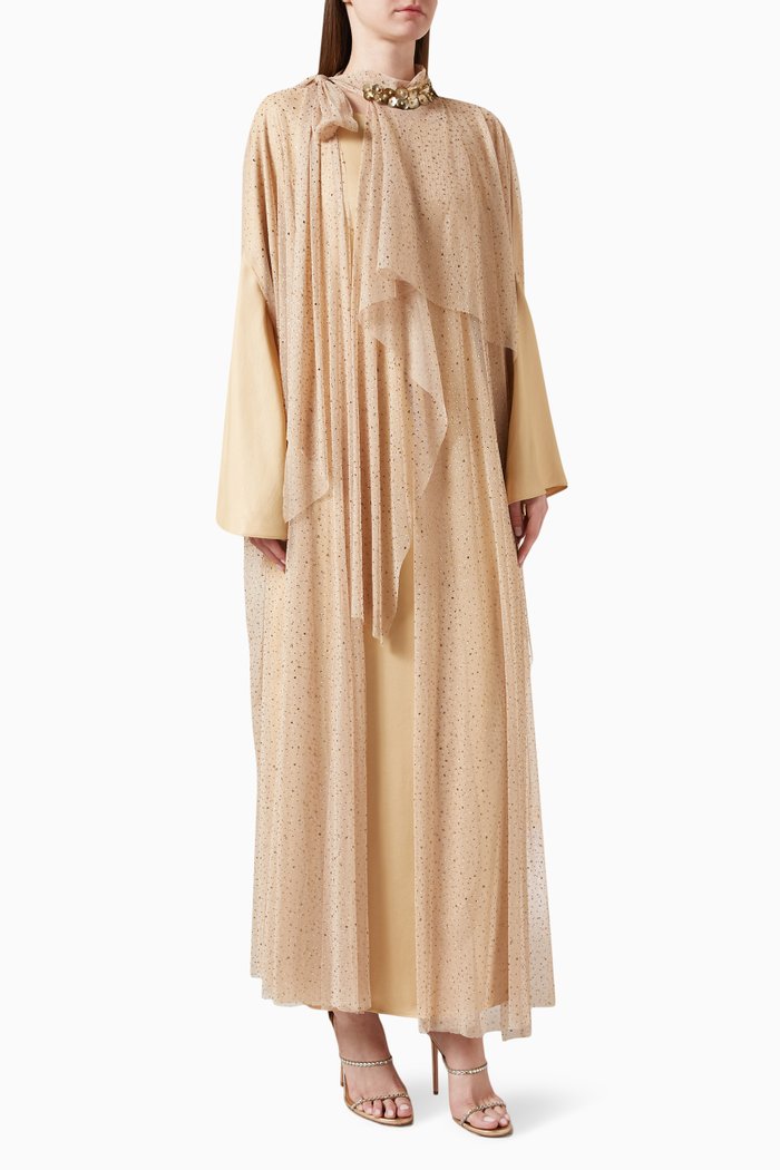 

Embellished Cape & Dress Set in Viscose-blend, Neutral