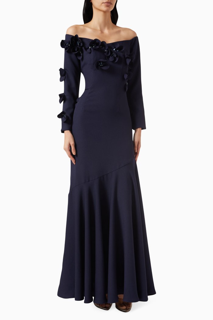 Embellished Off-shoulder Dress, Blue