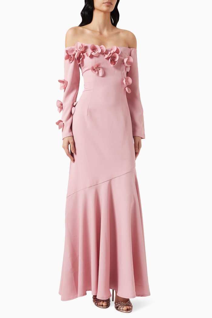 Embellished Off-shoulder Dress, Pink