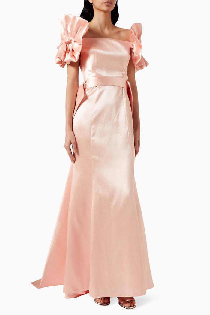 

Off-shoulder Ruffled Gown, Pink