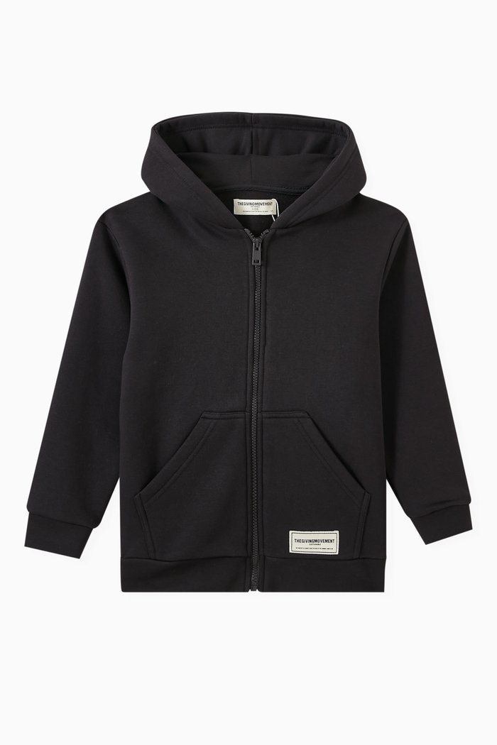 Logo Zip Hoodie in Organic Cotton-blend, Black