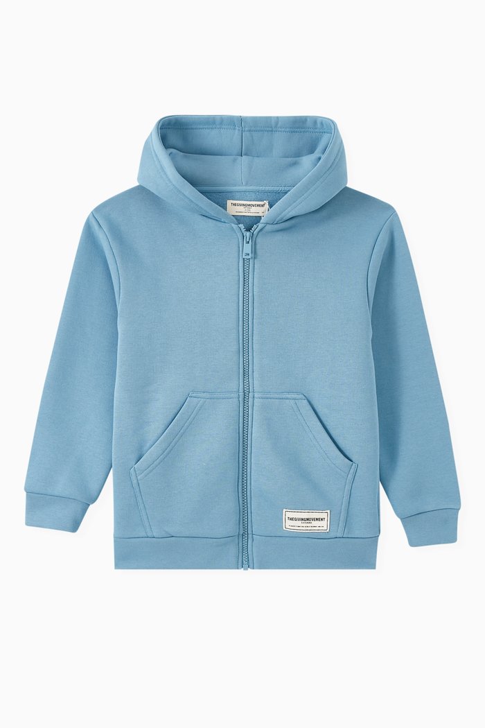 

Logo Zip Hoodie in Organic Cotton-blend, Blue
