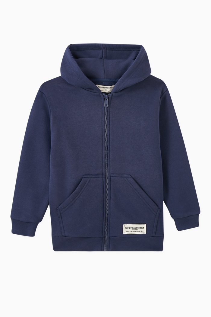 

Logo Zip Hoodie in Organic Cotton-blend, Blue