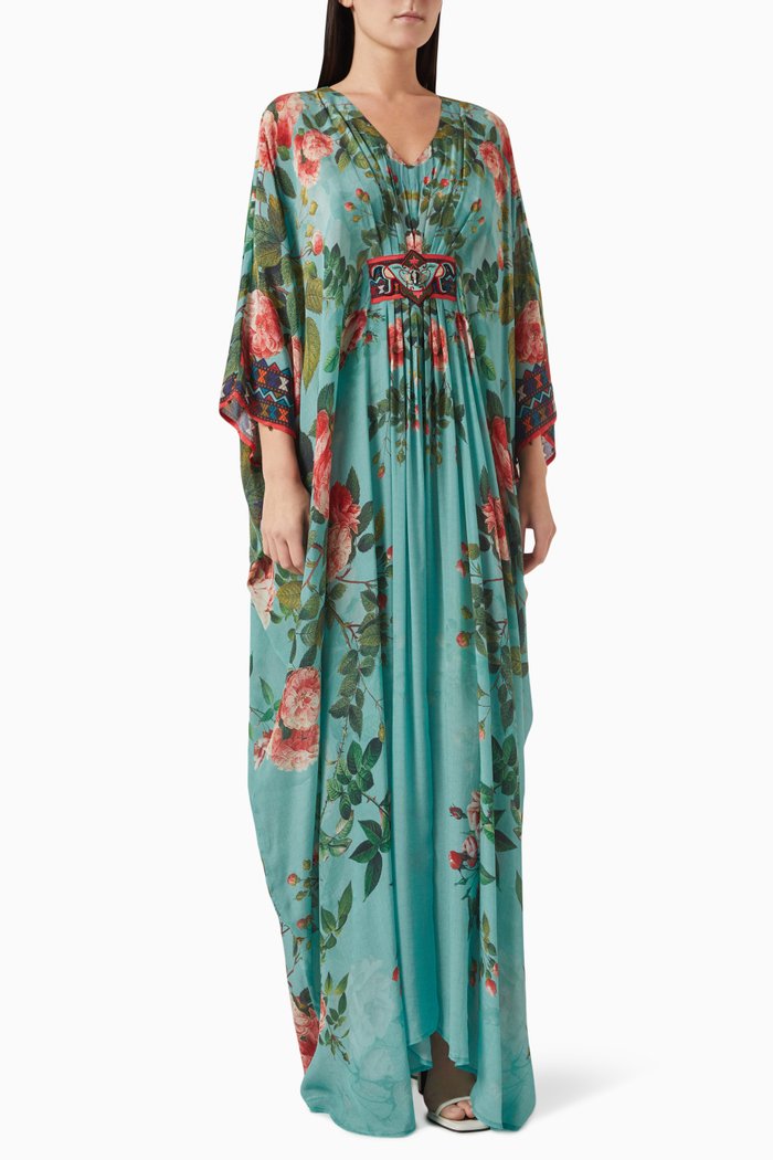 

Printed Kaftan in Crepe, Blue
