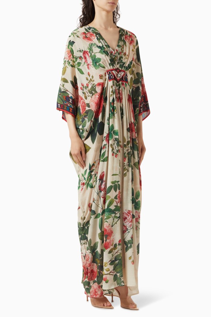

Floral-print Kaftan in Crepe, White