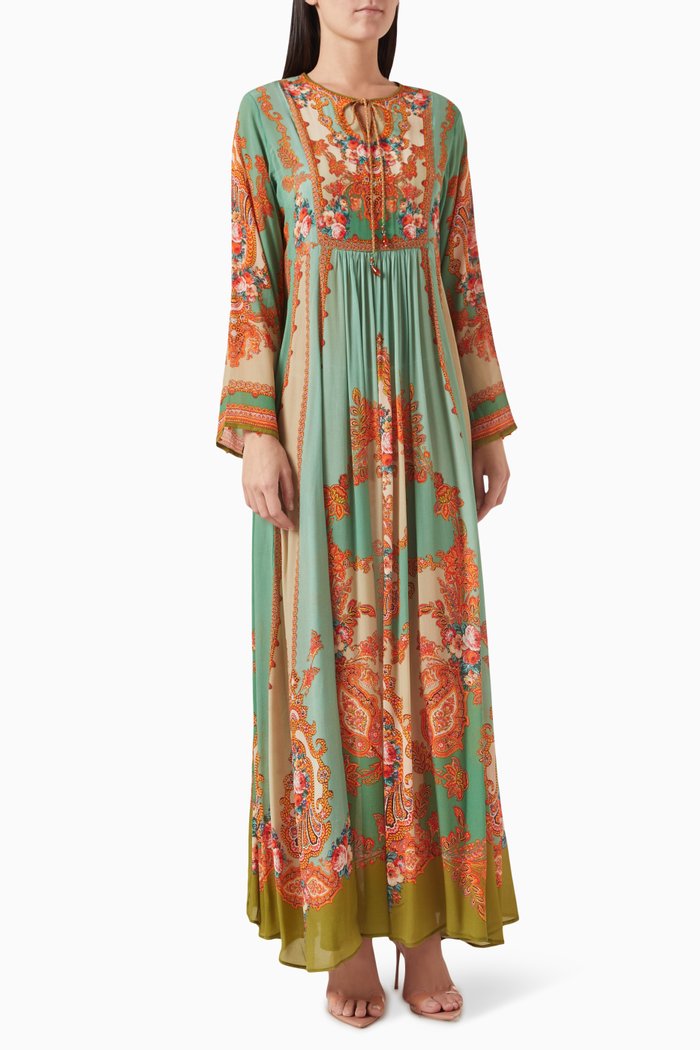 

Printed Kaftan in Crepe, Green