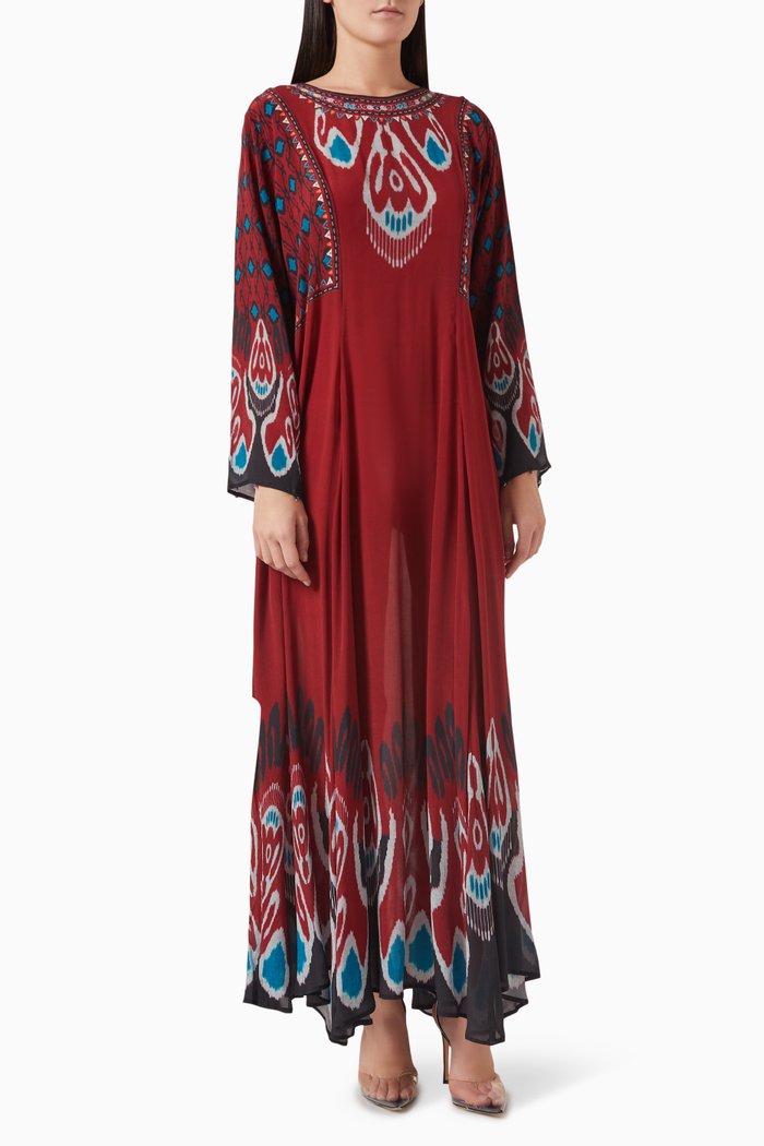 

Asymemetrical Printed Kaftan in Crepe, Purple