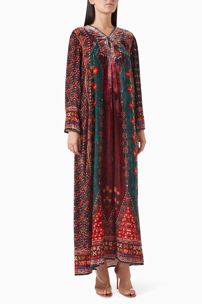 

Printed Kaftan in Silk Velvet, Multicolour