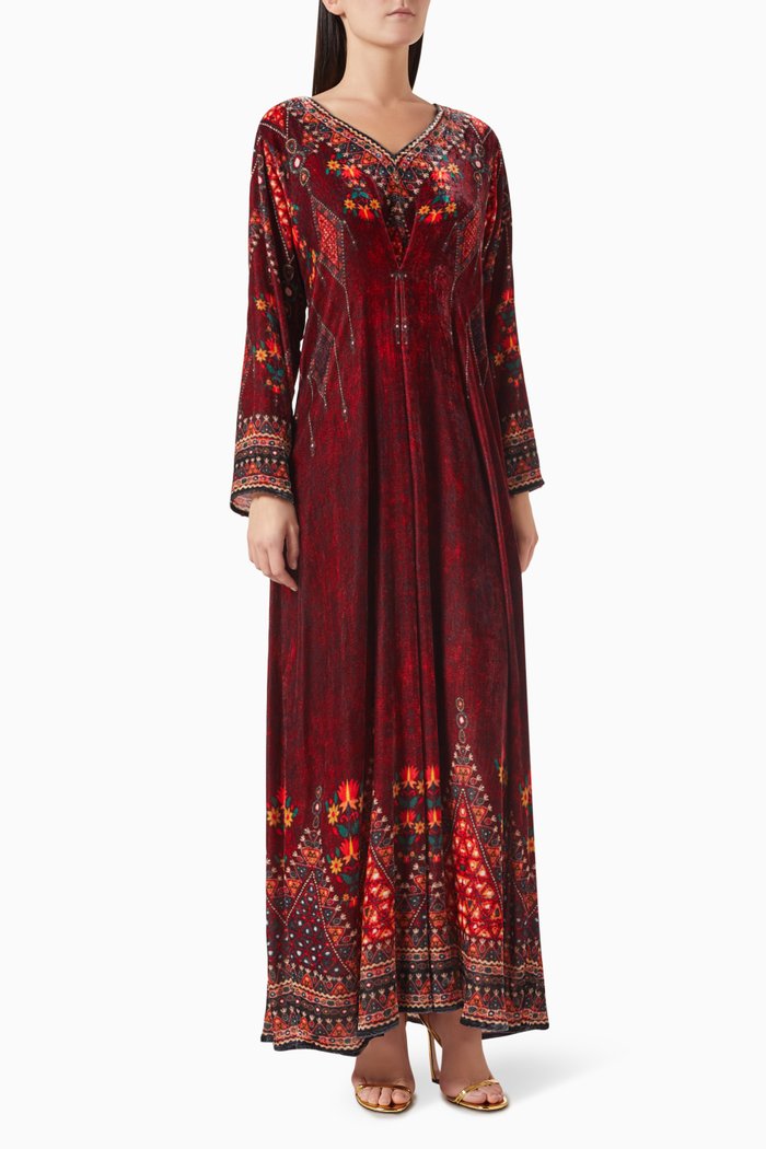 

Printed Kaftan in Silk Velvet, Red