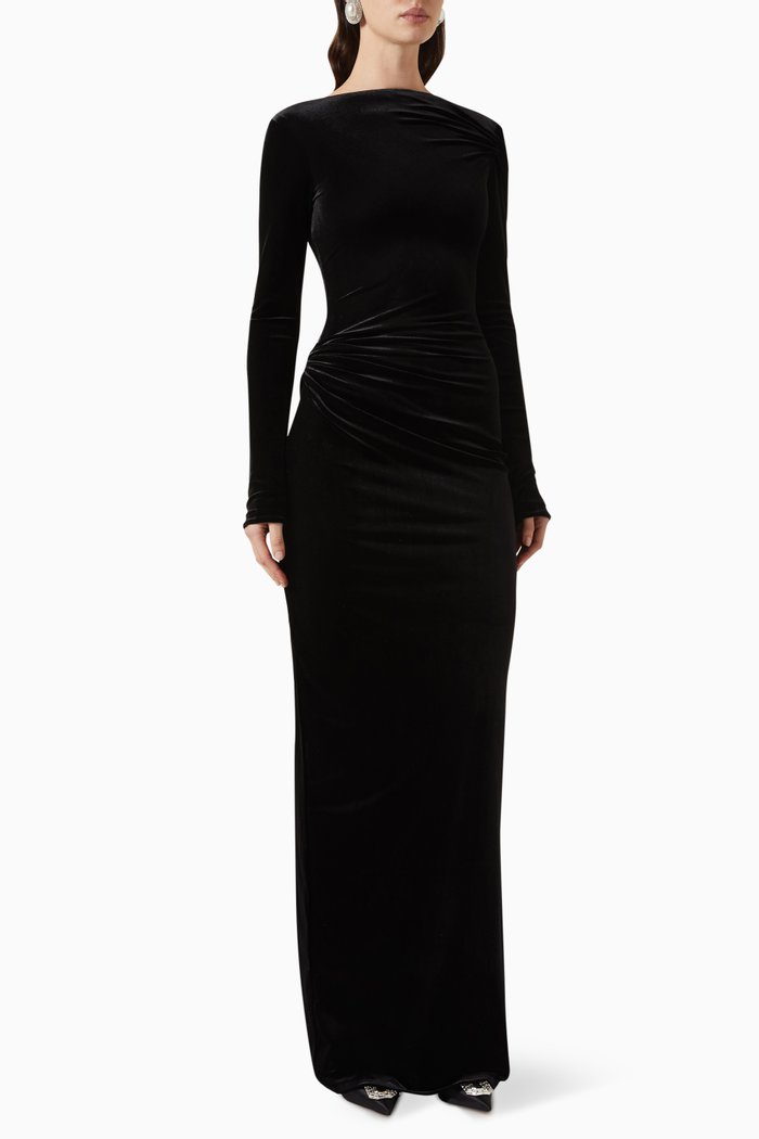 Nubria Knot Gown in Velvet, Black