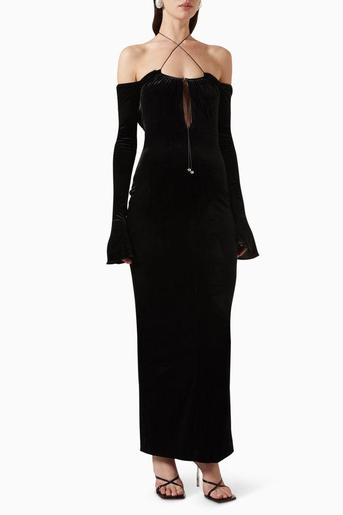 Salm Midi Dress in Velvet, Black