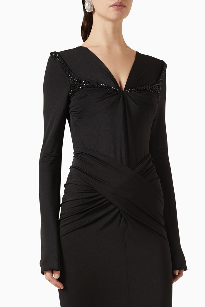 

Tevenz Embellished Bodysuit in Jersey, Black
