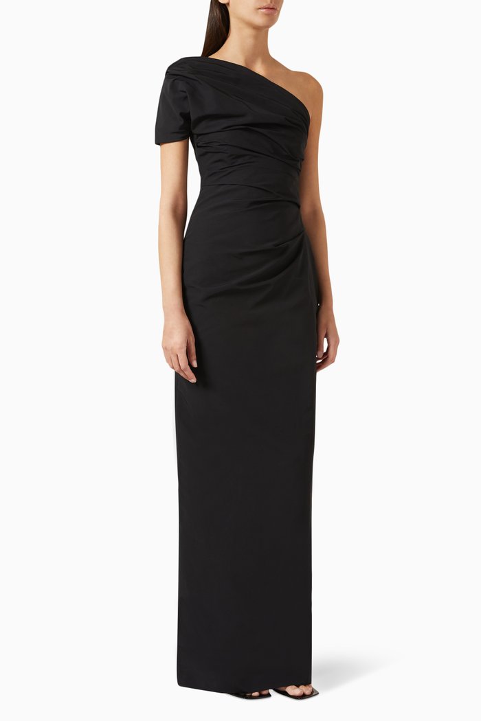 

Reatta One-shoulder Gown in Crepe, Black