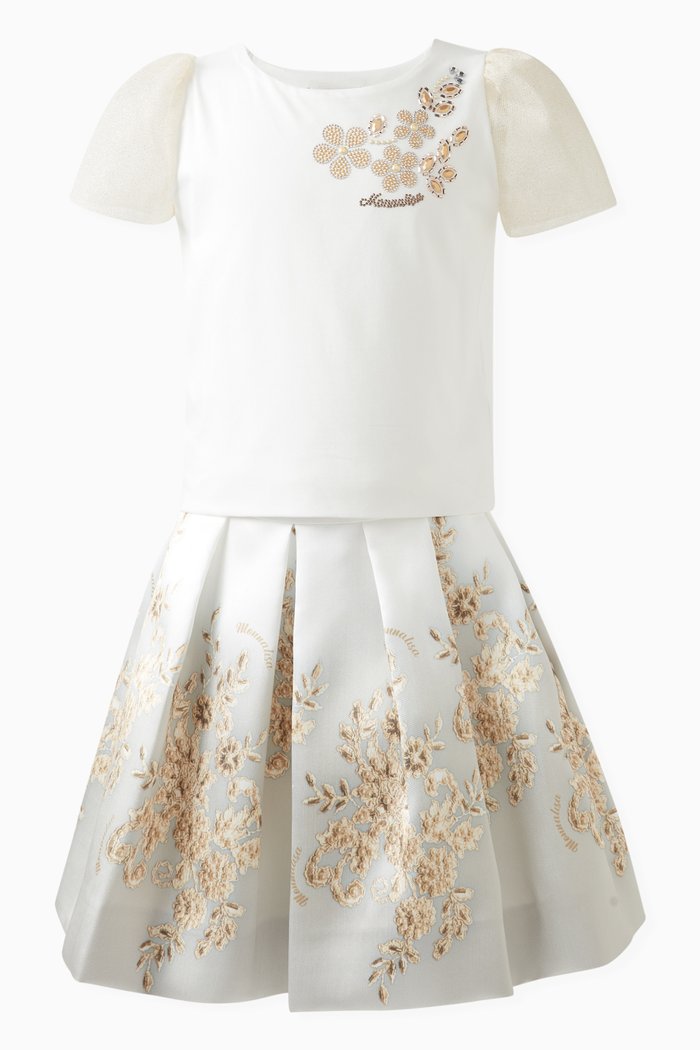Top and Skirt Set in Mikado, White