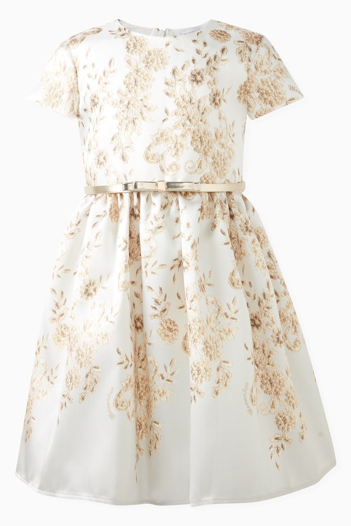 

Ramage-print Dress in Mikado, White