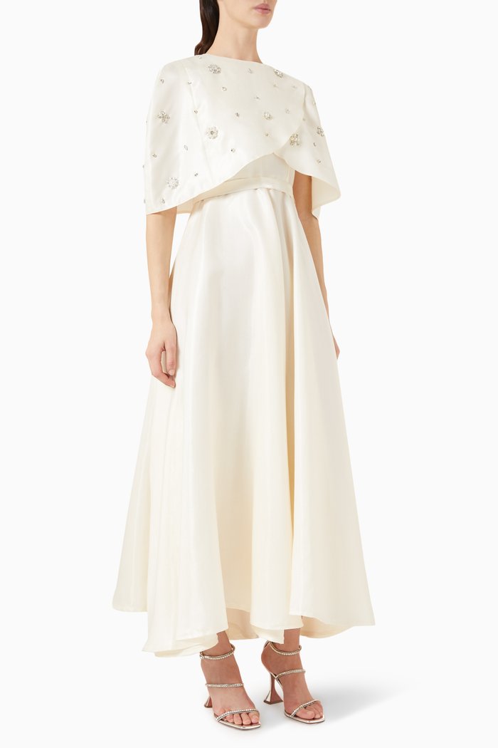 

Crystal-embellished Dress & Cape Set in Brocade, Neutral