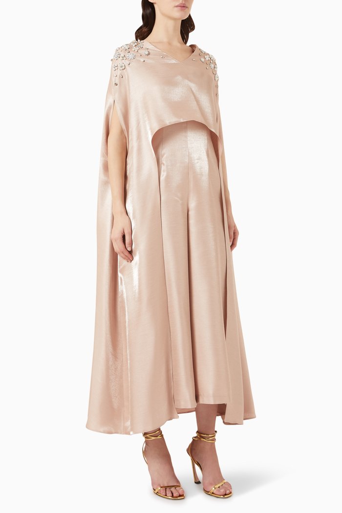 

Embellished Shoulder Cape & Jumpsuit, Neutral