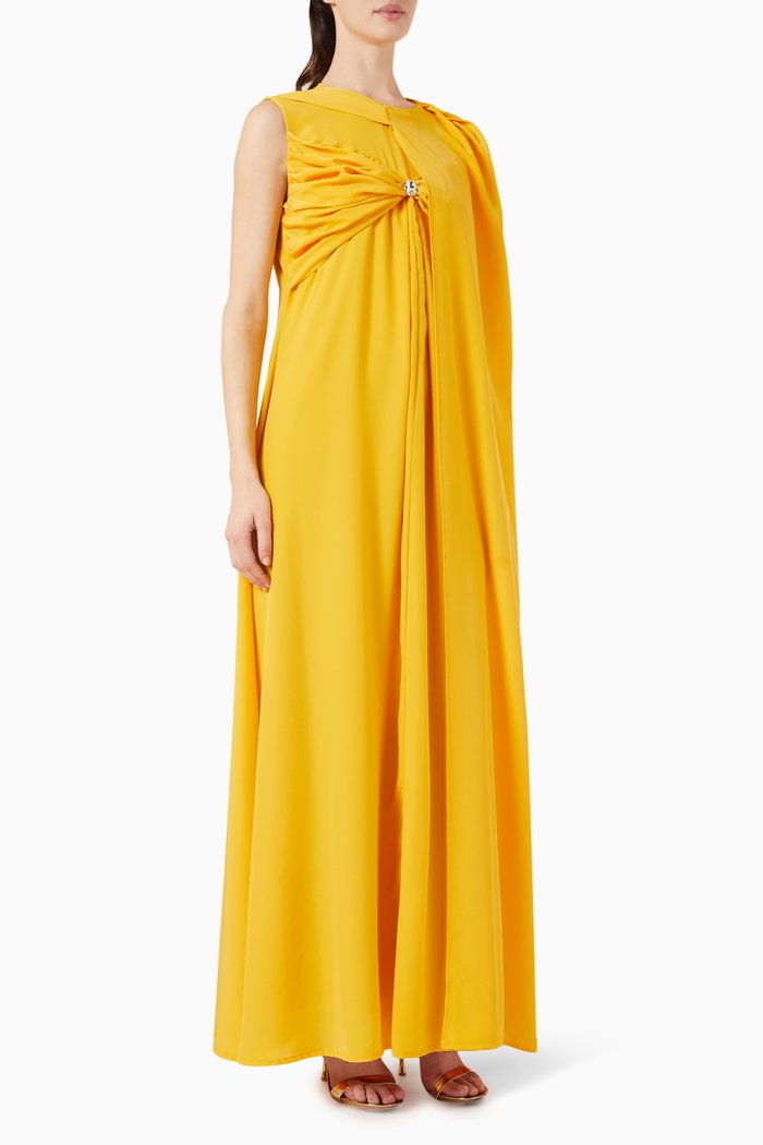 

Draped Cape-sleeve Maxi Dress in Crepe, Yellow