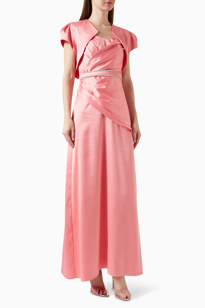 

Bolero-effect Maxi Dress in Satin, Pink
