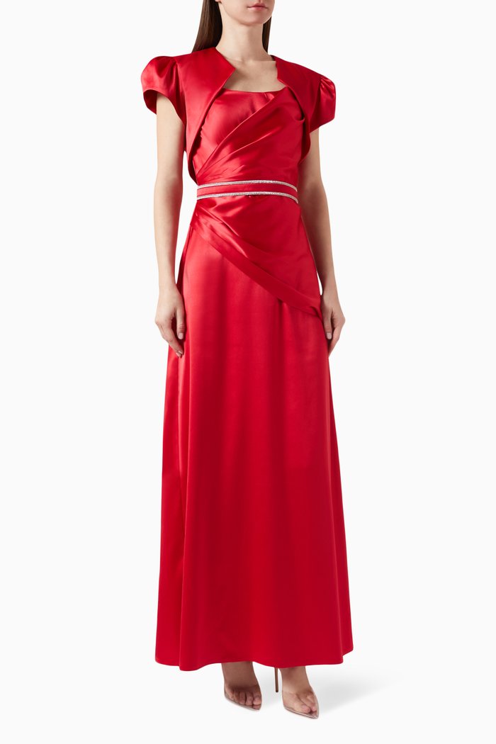 

Bolero-effect Maxi Dress in Satin, Red