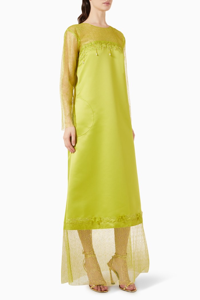 

Embellished Maxi Dress in Satin & Tulle, Green