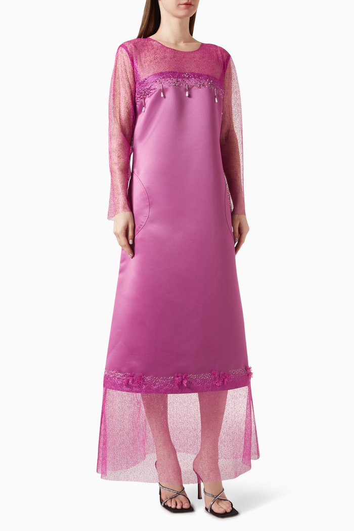 

Embellished Maxi Dress in Satin & Tulle, Purple