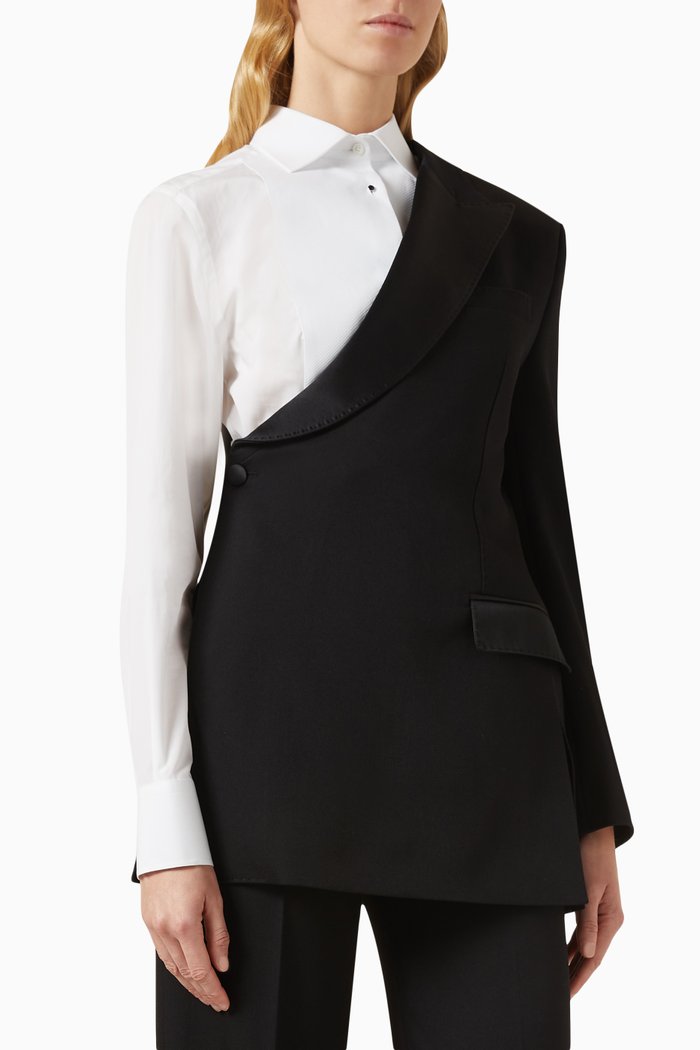 

One-shoulder Jacket in Wool-gabardine, Black