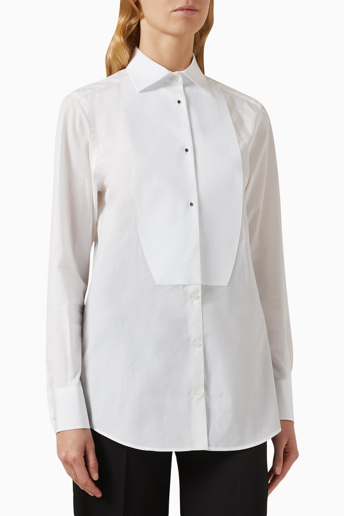 Piqué Tuxedo Shirt in Cotton, White