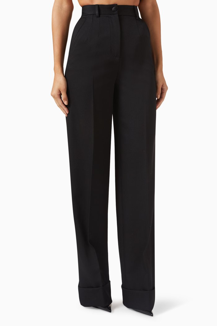 

Flared Pants in Wool Gabardine, Black