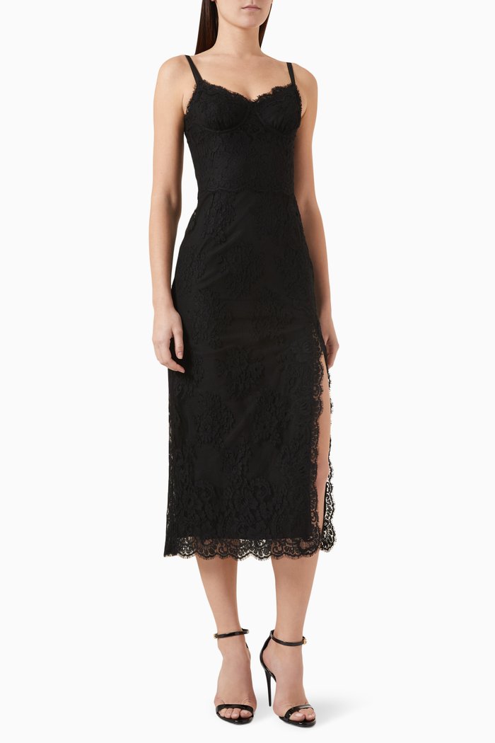 

Slip Midi Dress in Lace, Black
