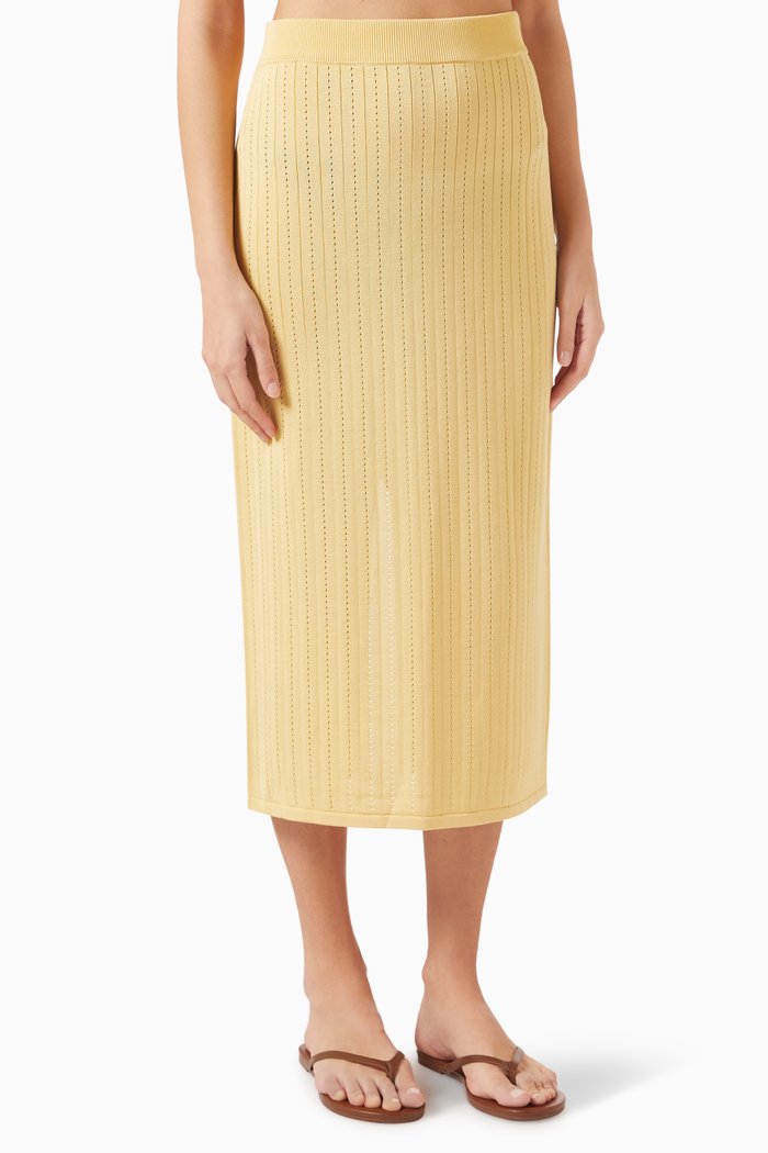 

Ribbed Midi Skirt in Knit, Yellow