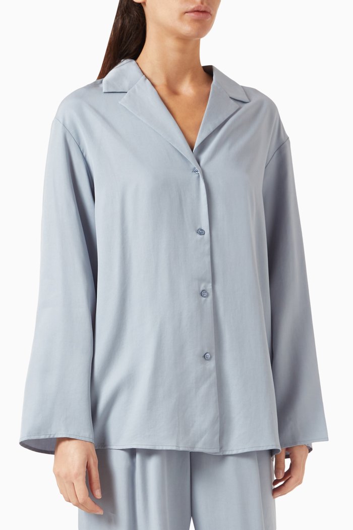 

Notched-collar Shirt in Lyocell, Blue