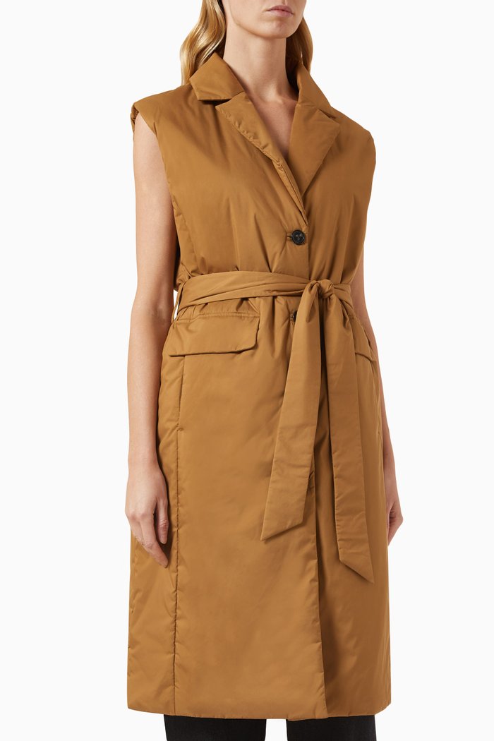 

Long Padded Vest in Soft Matte Shell, Brown
