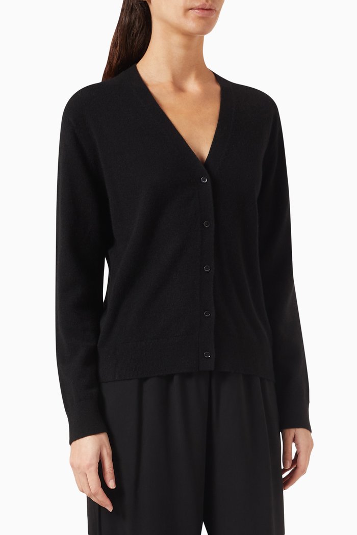 

V-neck Cardigan in Cashmere-wool, Black