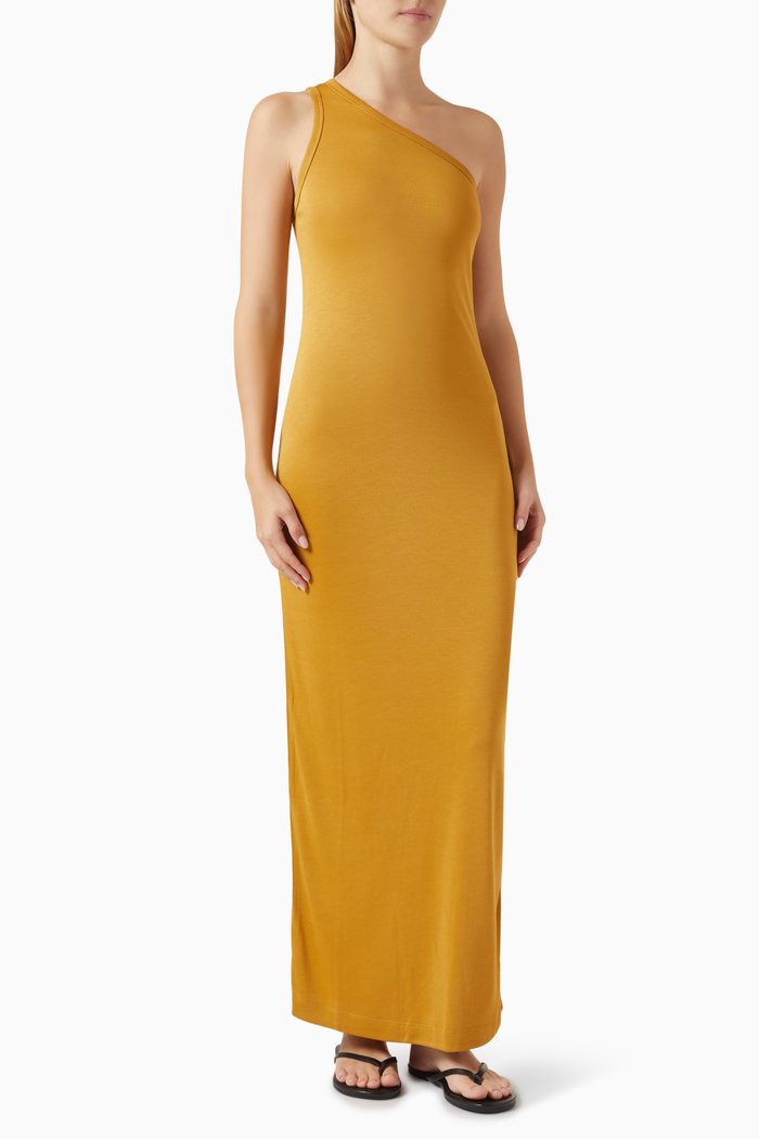 

One-shoulder Maxi Dress in Lyocell, Gold