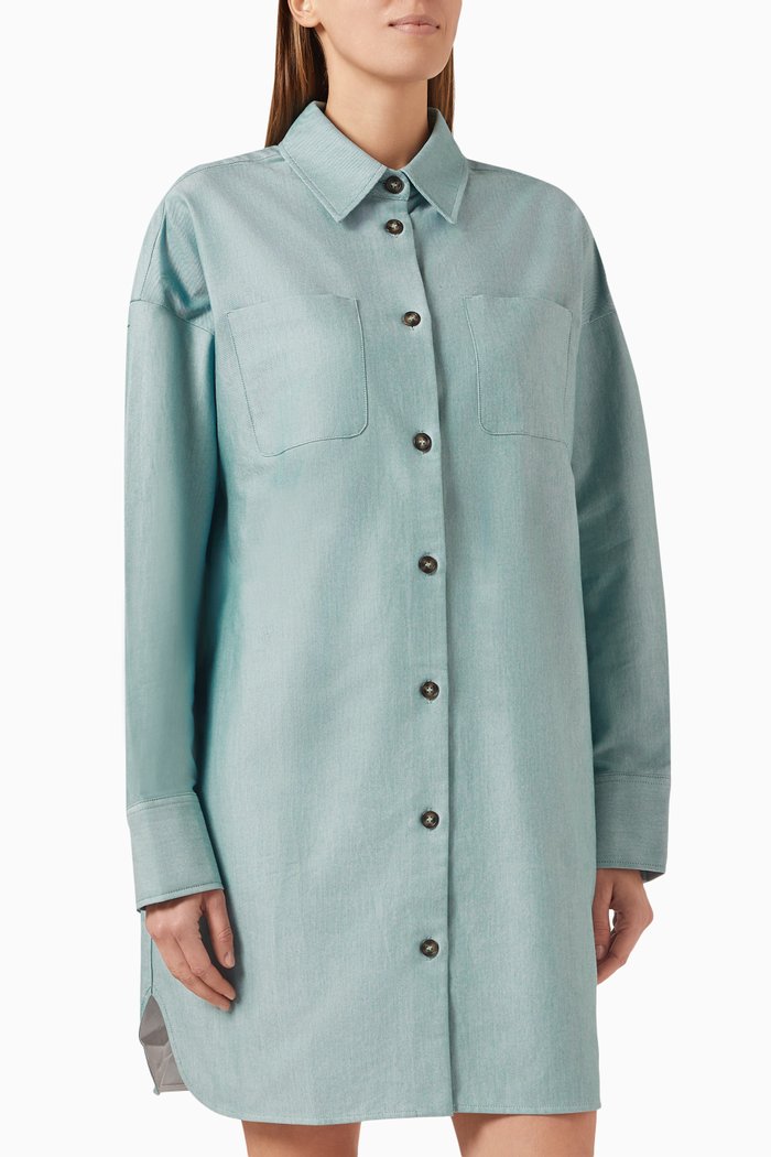 

Oversized Shirt Mini Dress in Cotton, Blue