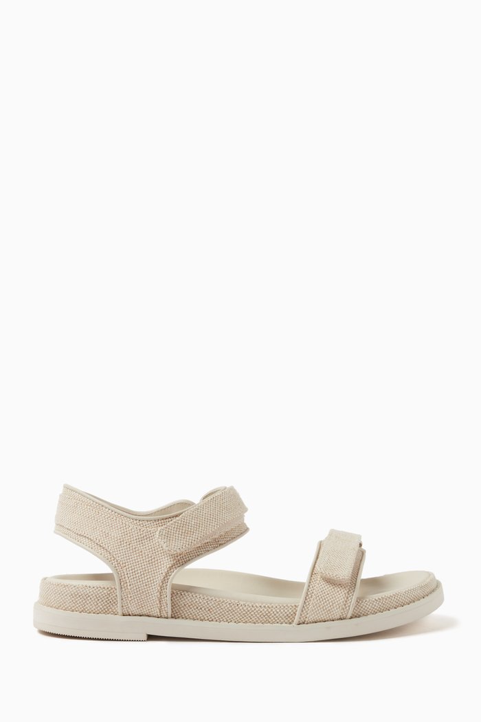 Textured Velcro Sandals in Hessian-fabric, Neutral