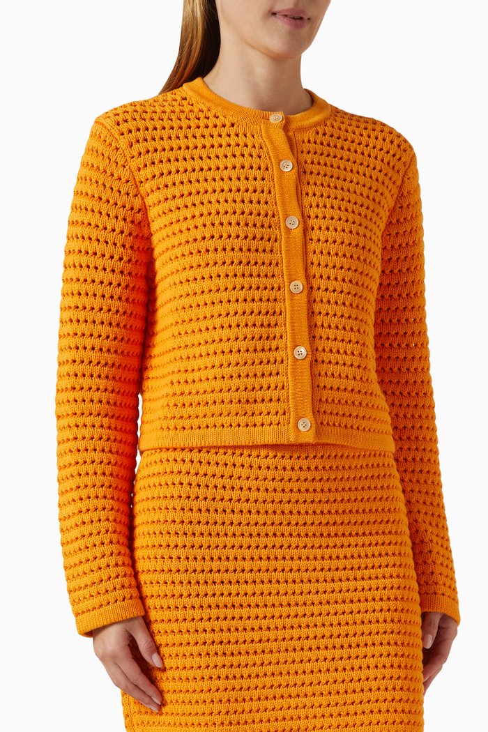 

Open Knit Cardigan in Cotton, Orange