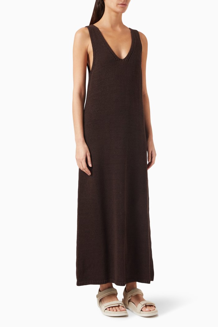 

Sleeveless Maxi Dress in Linen-cotton Knit, Brown